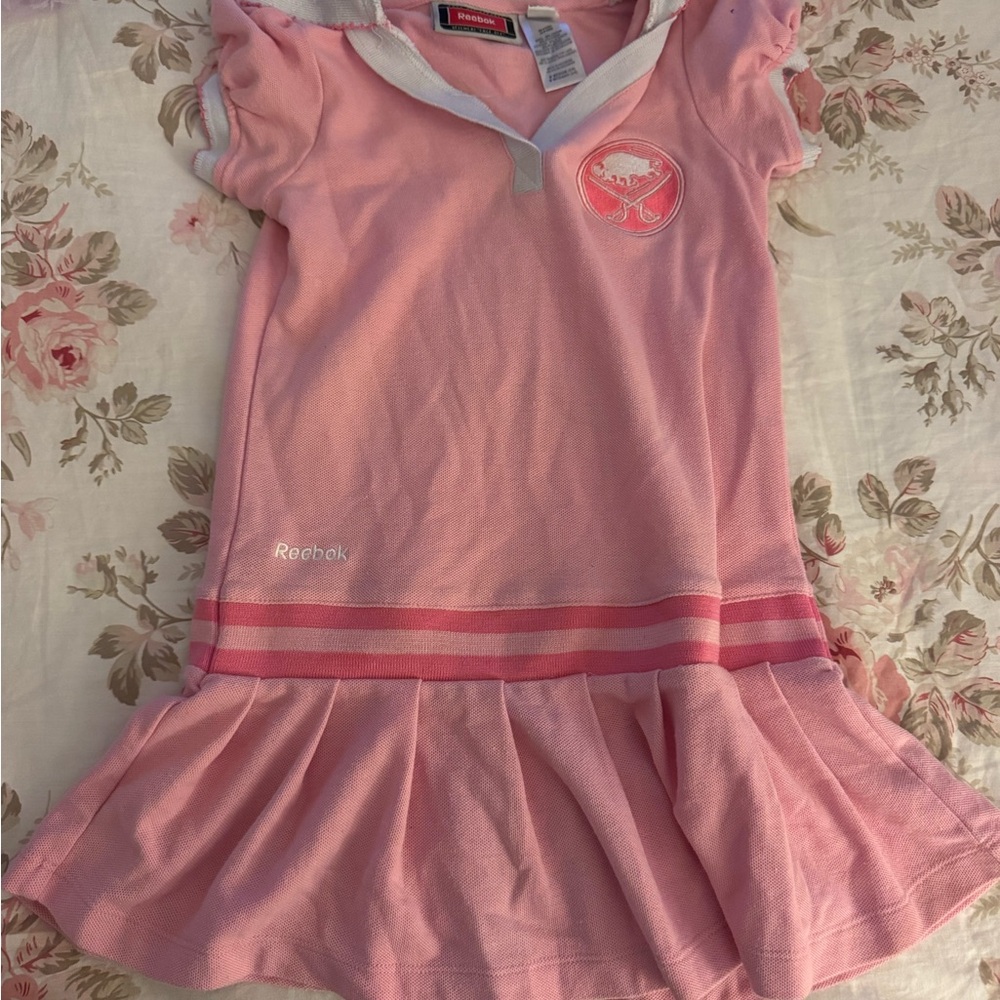 Reebok Pink Girls Polo Tennis Dress with Striped Waist